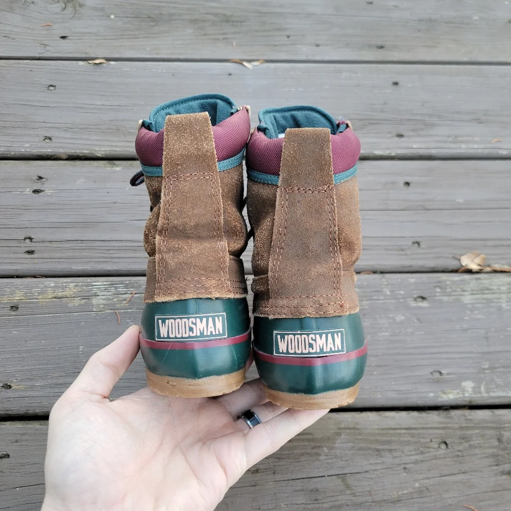 Vintage 90s y2k Woodsman Brown Roughout Suede Leather‎ Green Rubber Duck Boots 7
